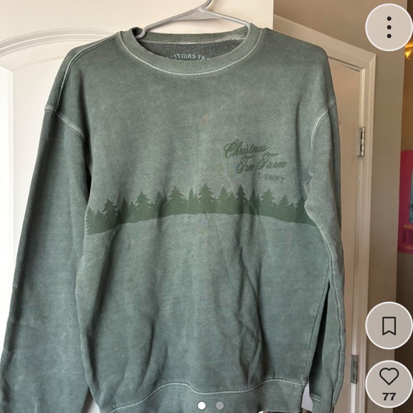 ISO (IN SEARCH OF) TAYLOR SWIFT CHRISTMAS TREE FARM GREEN CREW NECK SWEATSHIRT - Picture 3 of 3